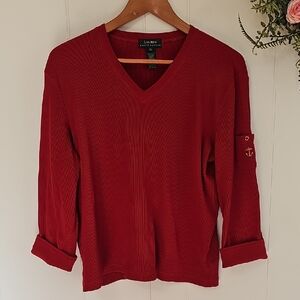 VTG Lauren Ralph Lauren Red Sweater Top Sailor Logo Women XL 100% Cotton EUC